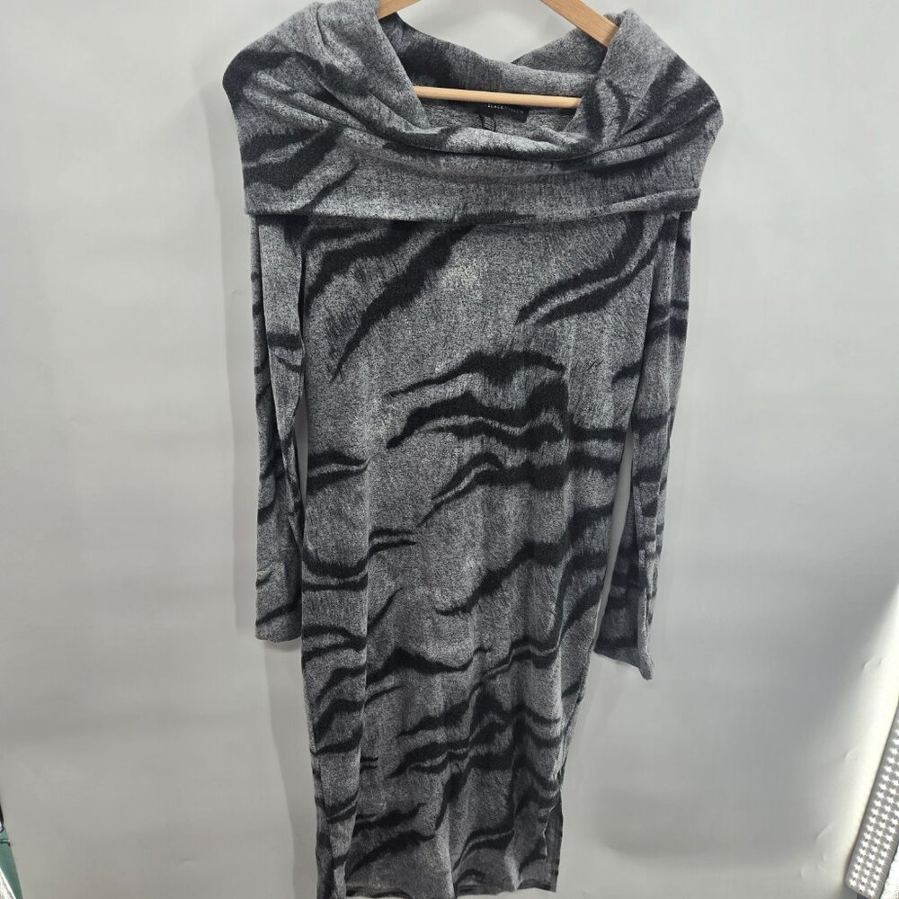 White House Black Market Gray Black Soft Cowl Tiger Print Sweater Midi XS Dress - Picture 2 of 14